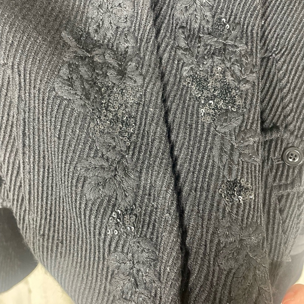 Sigrid Olson 100% Wool Black Sequin Embroidered Coat size 6 Collar - Picture 9 of 12